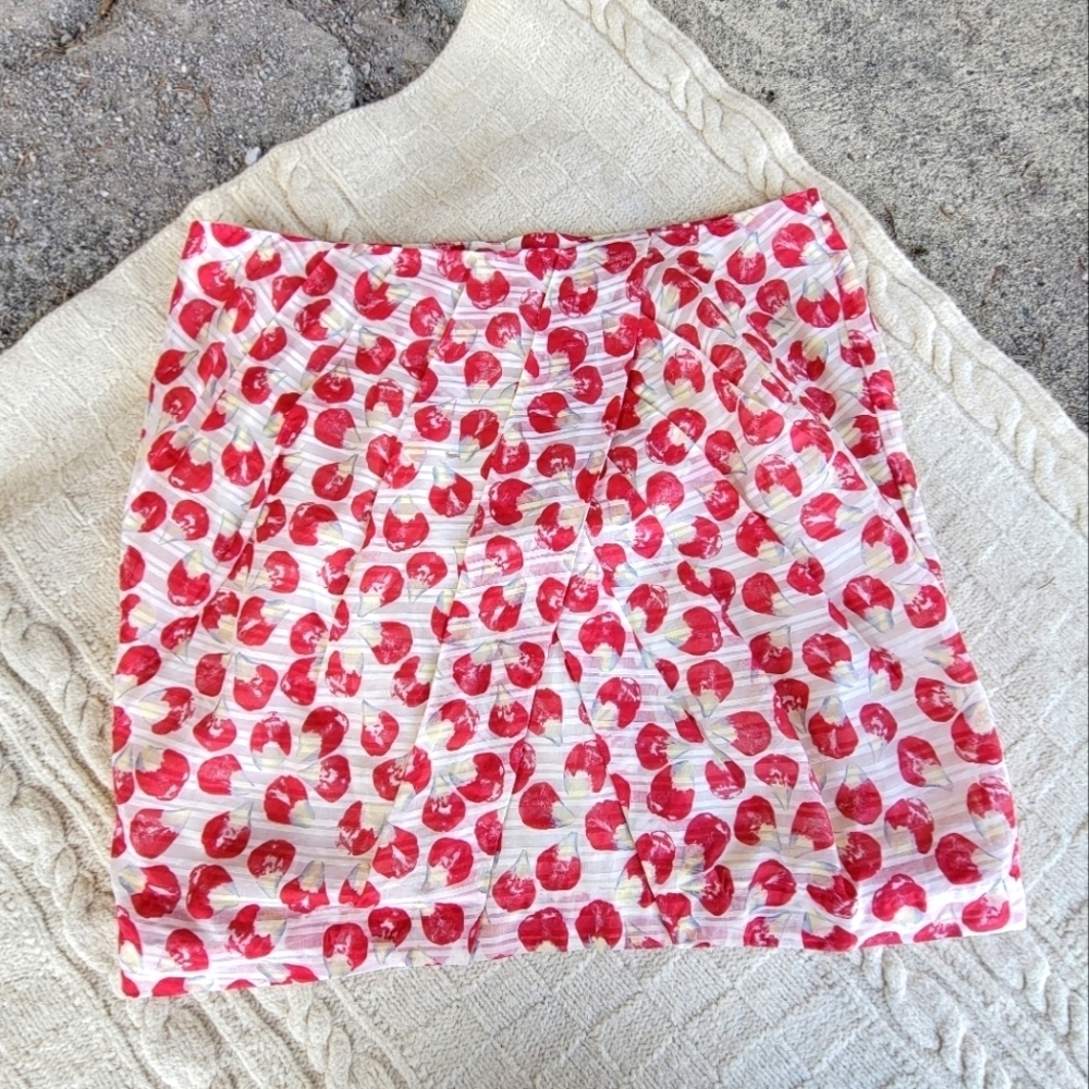 Anthro Leifsdottir Silk Blend Mini Skirt Pleated Front size 10 Floral Red